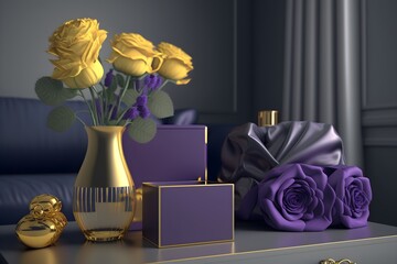 Romantic Gift and Roses Flower in Room. Created with Generative AI technology