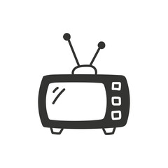 TV screen vector sign. Old TV hand drawn icon. Television screen sign. Broadcast vector flat sign design. Hand drawn linear icon. UX UI icon