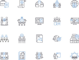 Outsourcing company outline icons collection. outsourcing, company, consultancy, provider, contractor, supplier, specialist vector and illustration concept set. service, offshoring, staff-leasing