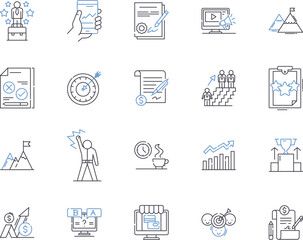 Company success outline icons collection. Profitability, Profits, Expansion, Productivity, Efficiency, Growth, Return vector and illustration concept set. Return On Investment, Market Share