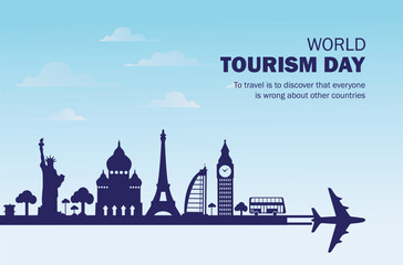 world tourism day, vector illustration, flyer, banner, social media post, poster, typography, icons, September 27th, tourist, social, cultural, political, economic, Colors