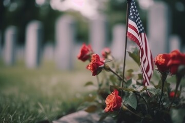 Fototapeta na wymiar On US Memorial Day, people visit military cemeteries to honor fallen heroes, generative AI.