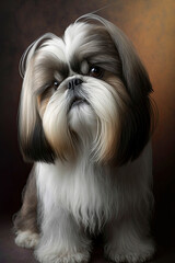 Generative AI illustration studio portrait style image of Shih Tzu pedigree dog breed