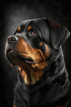 Generative AI illustration studio portrait style image of Rottweiler pedigree dog breed