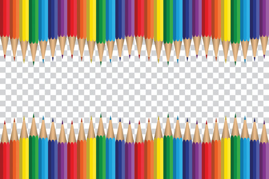 Set of colored pencils for drawing on transparent background. Original picture with pencils. Vector illustration