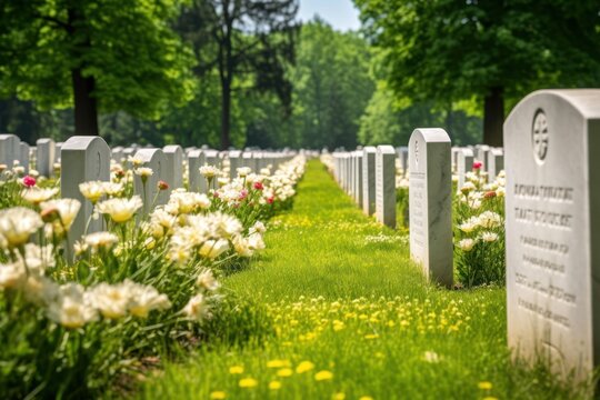 On US Memorial Day, people visit military cemeteries to honor fallen heroes, generative AI.