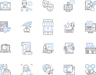 Digitall Freelance outline icons collection. Digital, Freelance, Contractor, Remote, Outsourcing, Gig, Consultant vector and illustration concept set. Part-time, Self-employed, Entrepreneur linear