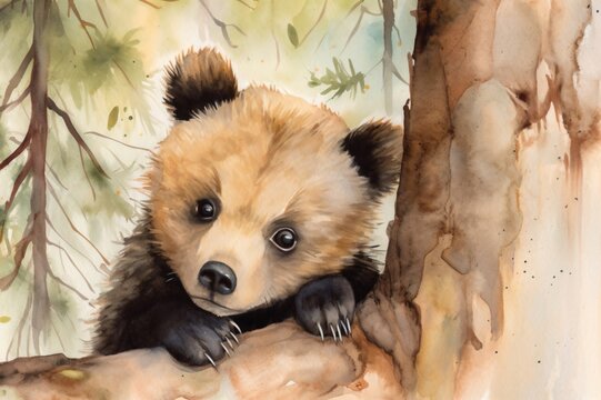 illustration of a little brown bear with beady eyes created with Generative AI technology