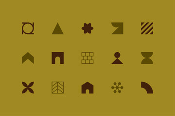 Symbols set. Abstract and basic shapes. Geometric forms. Minimalist icons. Flat vector concept. Modern signs. Isolated elements. Neo geo art.