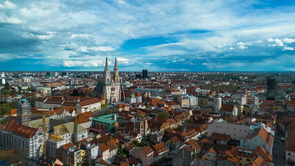 Fototapeta na wymiar Photography of the Cathedral of Zagreb, Croatia shooted with a dji dron