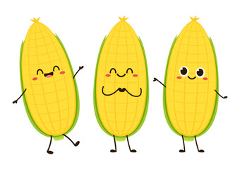 Corn cartoon vector. Cute vegetable vector character isolated on white. Corn mascot.