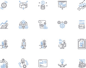 Economy outline icons collection. Finance, market, wealth, capital, banking, revenue, trade vector and illustration concept set. growth, stocks, industry linear signs
