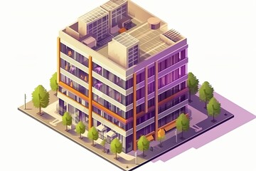 buildings banner with an isometric hotel and office. Generative AI