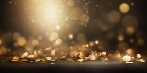 Abstrakter Hintergrund mit Podien und goldenem Bokeh - Silvester Wallpaper mit KI erstellt 