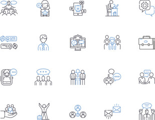 Clients outline icons collection. Customers, Consumers, Patrons, Buyers, Subscribers, Audience, Users vector and illustration concept set. Clients, Guests, Cliques linear signs