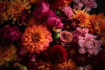 Vintage bouquet of beautiful flowers. Colorful floral background. Flowers composition. Created with Generative AI