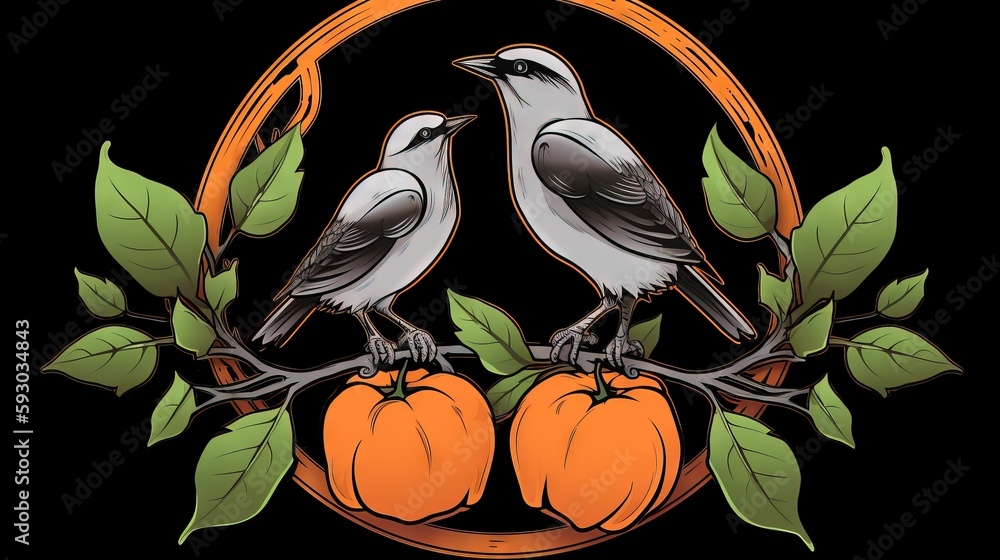 Poster two birds sitting on top of a branch of a tree. generative ai