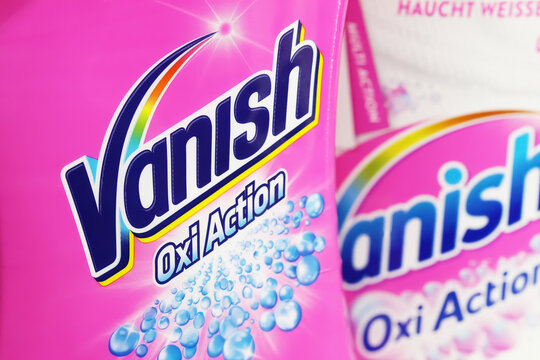 Viersen, Germany - March 9. 2023: Closeup of Vanish oxi action washing detergent box