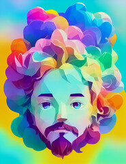 colorful jesus face, create with generative Ai