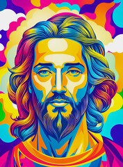 colorful jesus face, create with generative Ai