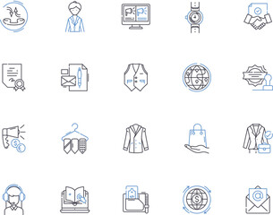 Business ethics outline icons collection. Integrity, Morality, Respect, Responsibility, Honesty, Fairness, Confidentiality vector and illustration concept set. Credibility, Trust, Values linear signs