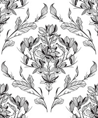 seamless lace pattern, vector illustration, magnolia flowers