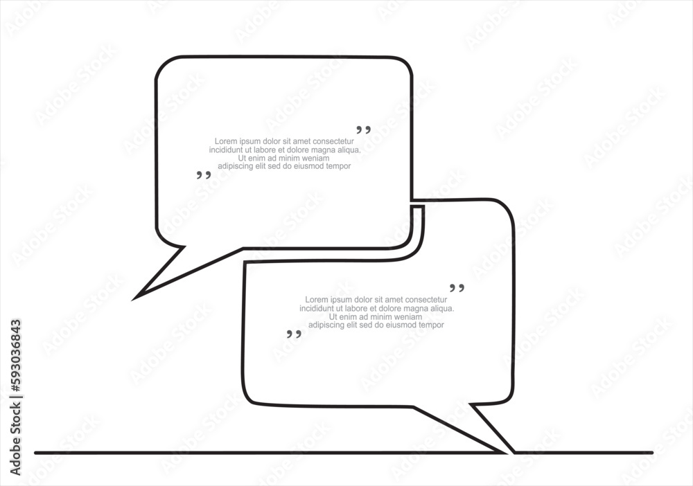 Poster continuous line drawing of rectangular speech bubble, black and white vector minimalistic linear ill