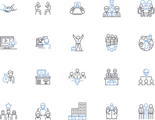 Group outline icons collection. Cluster, Gathering, Collection, Assembly, Congregation, Squad, Pack vector and illustration concept set. Flock, Band, Conglomerate linear signs