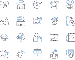 Fototapeta premium Freelancing outline icons collection. Freelance, Jobs, Contractor, Self-Employment, Gigs, Solopreneur, Outsourcing vector and illustration concept set. Entrepreneurship, Remote, Home-Based linear
