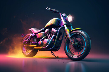 Abstract Colorful Motorcycle With Multicolor Smokey. Created by Generative AI