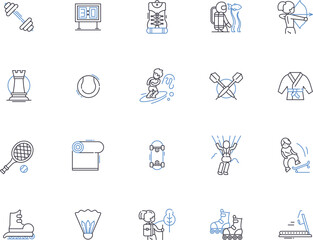Sport outline icons collection. Sport, Athletics, Baseball, Basketball, Boxing, Football, Golf vector and illustration concept set. Hockey, Rugby, Soccer linear signs