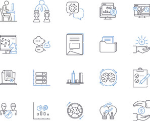 Financial Planning outline icons collection. Investing, Savings, Budgeting, Retirement, Insurance, Stocks, Bonds vector and illustration concept set. Annuities, Hedge Funds, Risk Management linear