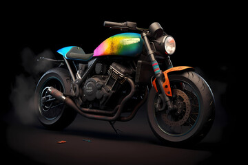 Colorful Motorcycle With Multicolor Smokey Tyres. Created by Generative AI