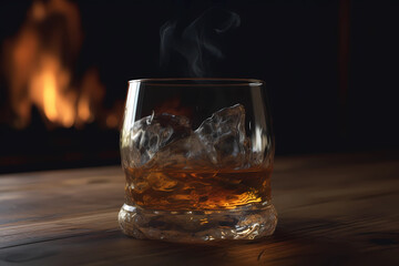 Smoke Out Of A Glass Of Whiskey On The Rocks On A. Created by Generative AI