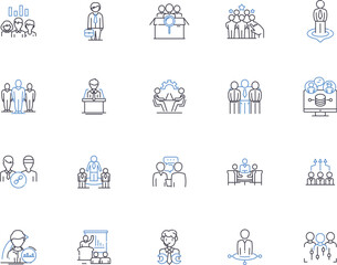 Male business outline icons collection. Males, Business, Entrepreneurs, Executives, Managers, Professionals, Leaders vector and illustration concept set. Investors, Consultants, Clients linear signs