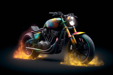 Abstract Colorful Motorcycle With Multicolor Smokey. Created by Generative AI