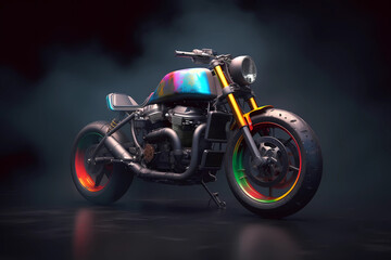 Colorful Motorcycle With Multicolor Smokey Tyres. Created by Generative AI