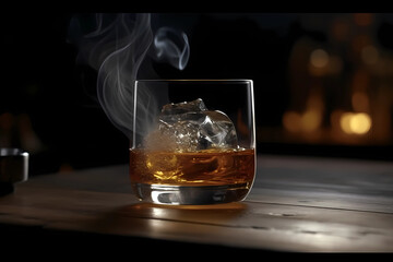 Smoke Out Of A Glass Of Whiskey On The Rocks On A. Created by Generative AI
