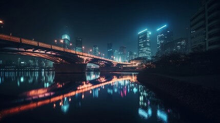 Fototapeta na wymiar Futuristic bridge over river, generative Al 