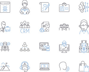 Office career outline icons collection. Office, Career, Administrative, Professional, Manager, Clerk, Executive vector and illustration concept set. Secretary, Accounting, Records linear signs