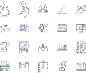 Business workflow outline icons collection. Management, Automation, Efficiency, Processes, Systems, Strategies, Dynamics vector and illustration concept set. Streamlining, Procedures, Cycle linear