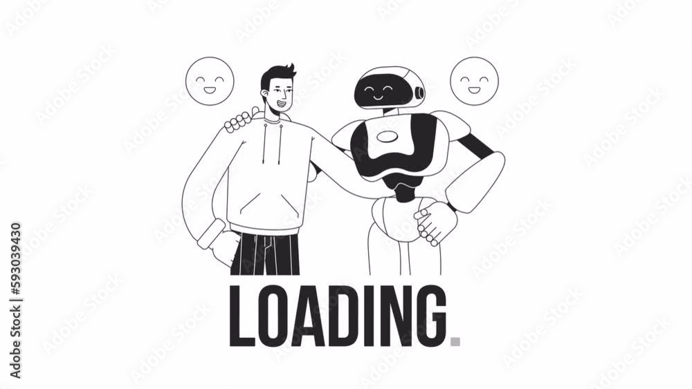 Poster ai human collab bw loader animation. working with robot together. flash message 4k video footage. is