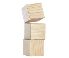 Three wooden cubes, cut out