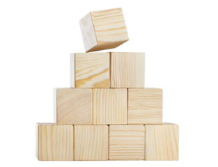 Pyramid of ten wooden cubes, cut out