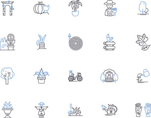 Agriculture outline icons collection. Farming, Cropping, Horticulture, Livestock, Produce, Tillage, Irrigation vector and illustration concept set. Plantation, Harvesting, Pests linear signs