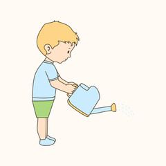 illustration of boy watering, earth day celebration.