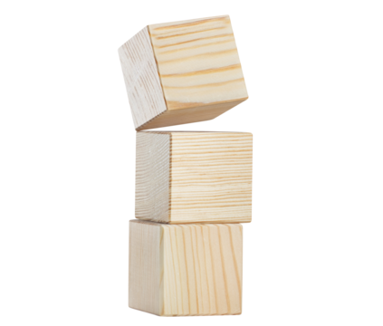 Three wooden cubes, cut out