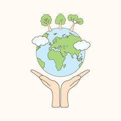 illustration of a hand carrying a globe, earth day celebration.