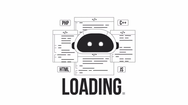AI coding assist bw loader animation. Online code generator. Flash message 4K video footage. Isolated monochrome loading progress indicator with alpha channel transparency for UI, UX web design