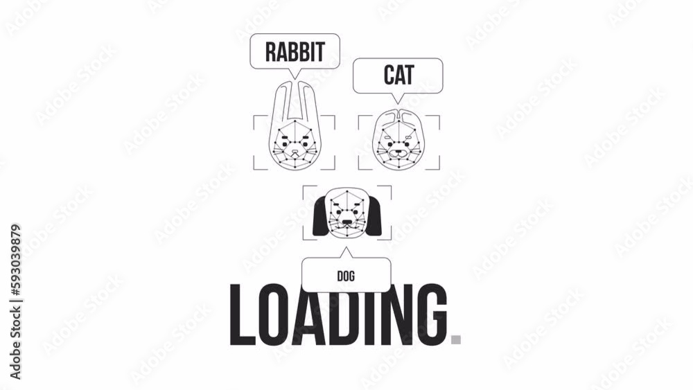Fototapete computer vision bw loader animation. ai image recognition. flash message 4k video footage. isolated 